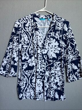 Tori Richard 3/4 Sleeve Sz Sm Patterned V-Neck Women’s Tunic Blouse Top Stretch
